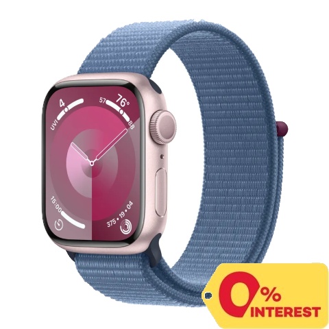 Apple Watch Series 9 41mm GPS Pink Aluminum Case Winter Blue Sport Loop Smartwatch